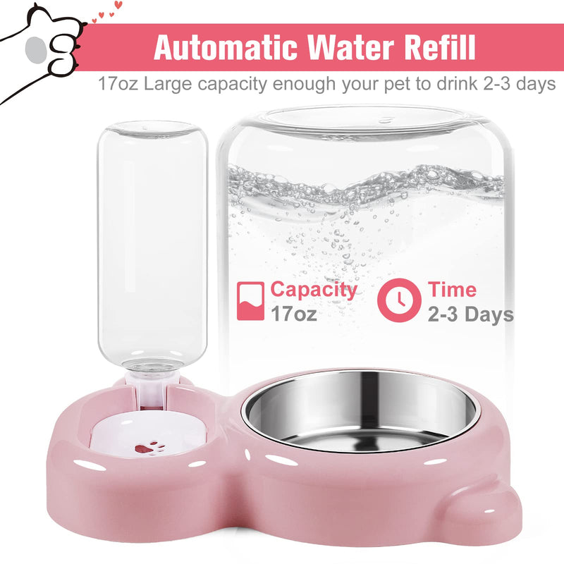 Azwraith Double Dog Cat Bowls, Pet Water and Food Bowl Set with Automatic Water Dispenser Bottle Detachable Stainless Steel Bowl for Small Dogs and Cats Kitten Puppy Rabbit Bunny pink - BeesActive Australia