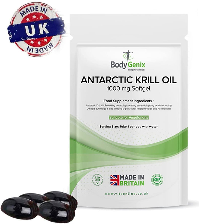 Bodygenix Antarctic Krill Oil Supplements, Healthy with high Omega-3, 6, 9 Joints and Immune Support 1000 mg Softgels (30) 30 - BeesActive Australia