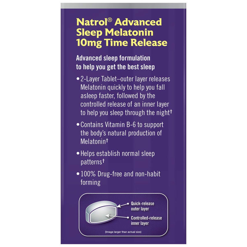 Natrol Melatonin Advanced Sleep Tablets with Vitamin B6, Helps You Fall Asleep Faster, Stay Asleep Longer, 2-Layer Controlled Release, 100% Drug-Free, Maximum Strength, 10mg, 100 Count 100 Count (Pack of 1) - BeesActive Australia