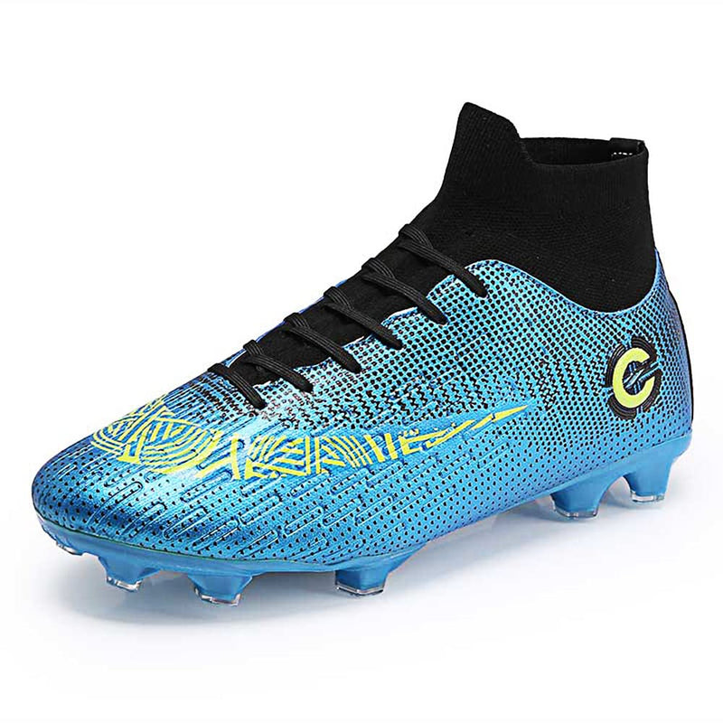 Liaoli Men's Athletic Soccer Football Cleats, High-Top Football Turf Soccer Shoes, Big Boys Athletic Sneaker Shoes for Outdoor/Indoor/Competition/Training 8 Blue - BeesActive Australia