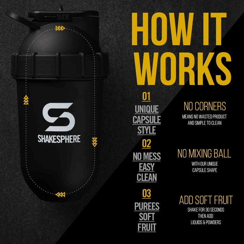 SHAKESPHERE Tumbler VIEW: Protein Shaker Bottle with Side Window, 24oz ● Capsule Shape Mixing ● Easy Clean Up ● No Blending Ball Needed ● BPA Free ● Mix & Drink Shakes, Smoothies, More (Gun Metal) Gun Metal - Clear Window - BeesActive Australia