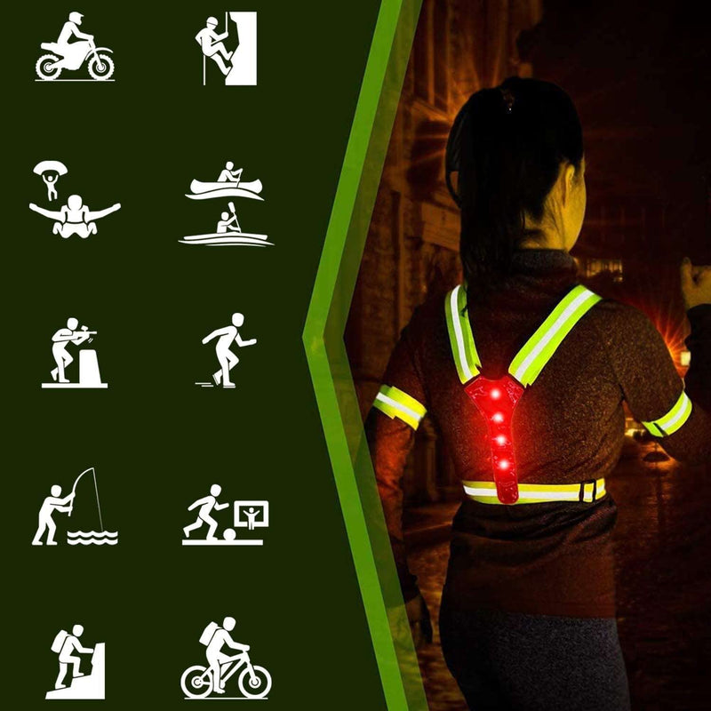 NENEX Reflective Running Gear Vest - Led Usb Rechargeable - Mens Or Womens Safety Vest- Adjustable Outdoors Vest - Night Time High Visibility - Walking Running Biking Or Cycling Vest, Green, One Size - BeesActive Australia