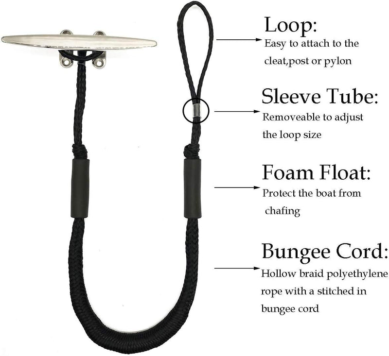 Jranter Bungee Dock Lines, 4 Feet Bungee Shock Cords Bungee Docking Rope Mooring Rope for Boat,PWC,Jet ski,Pontoon,Kayak,Canoe,Power Boat,Watercraft (4 Packs) Black - BeesActive Australia