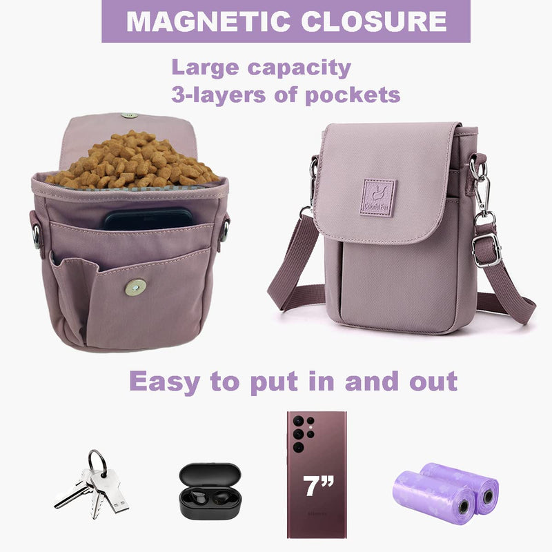 Dog Treat Pouch,Cute Training Fanny Pack Magnetic Closure for Pet Walking,Treats Holer Silicone Poop Bag Dispenser New Puppy Snack Small Tote Purse with Waist Strap Dogs Accessories Clip On Lavender - BeesActive Australia