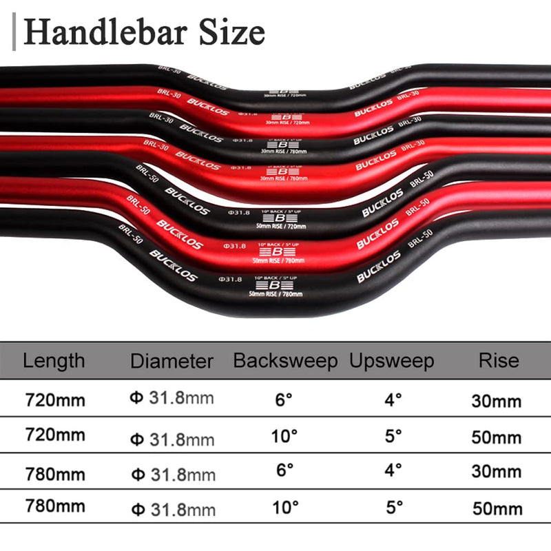 BUCKLOS Mountain Bike Handlebar ?31.8mm Aluminum Alloy 30/50mm Rise MTB Handlebar, 720/780mm Extra Long Black Red Bicycle Handlebar for Most Bicycle BMX Downhill Racing 720mm-30mm - BeesActive Australia