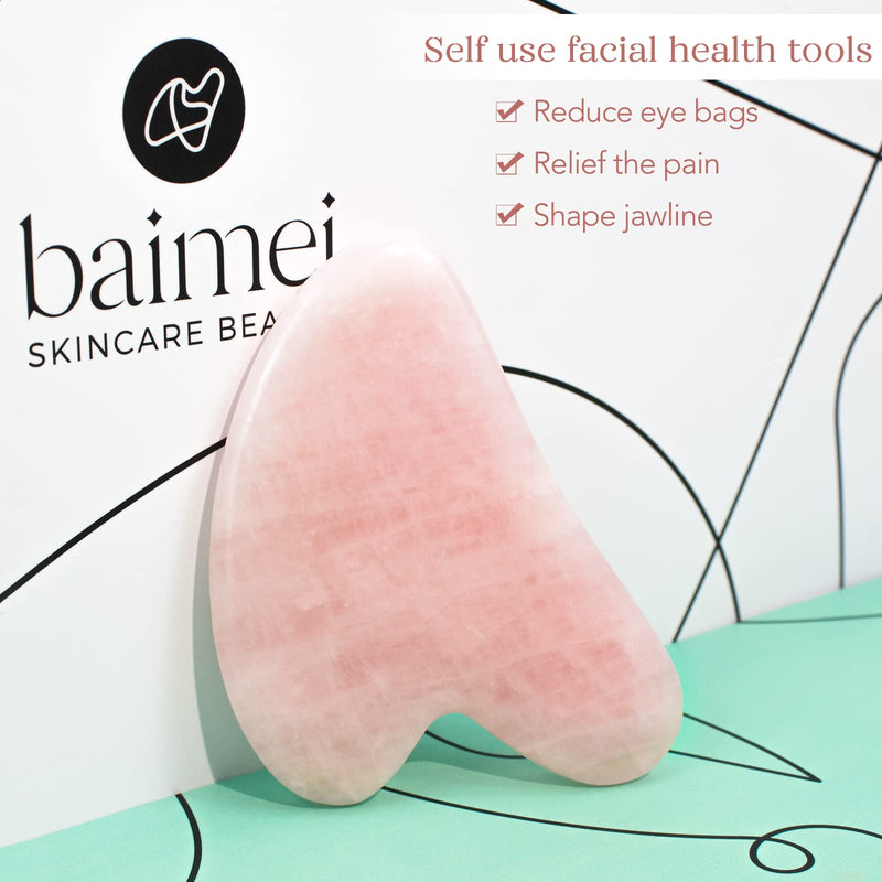 BAIMEI Gua Sha Facial Tool for Self Care, Guasha Tool for Face and Body Treatment, Made of Rose Quartz, Relieve Tensions and Reduce Puffiness - BeesActive Australia