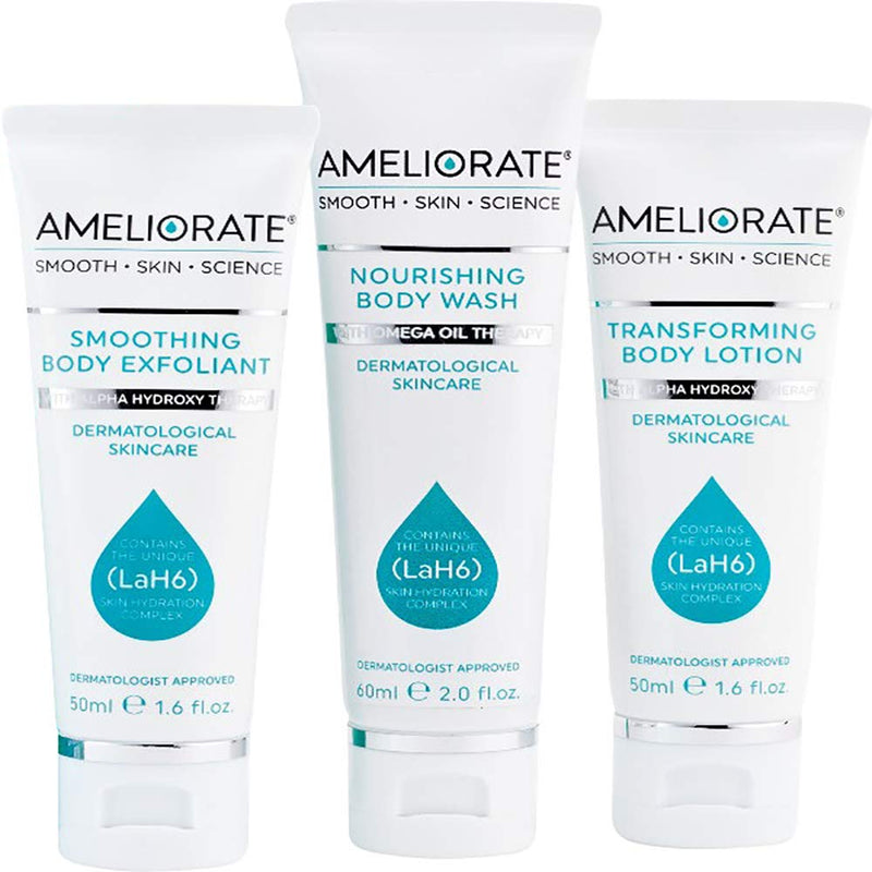 Keratosis Pilaris Treatment & Acne Relief - AMELIORATE Smoothing Body Exfoliant Multi-Action Body Scrub Exfoliator Exfoliating Skin Cleanser AHA Shea Butter Coconut Oil Cocoa Butter Travel Essentials 1-Pack - BeesActive Australia