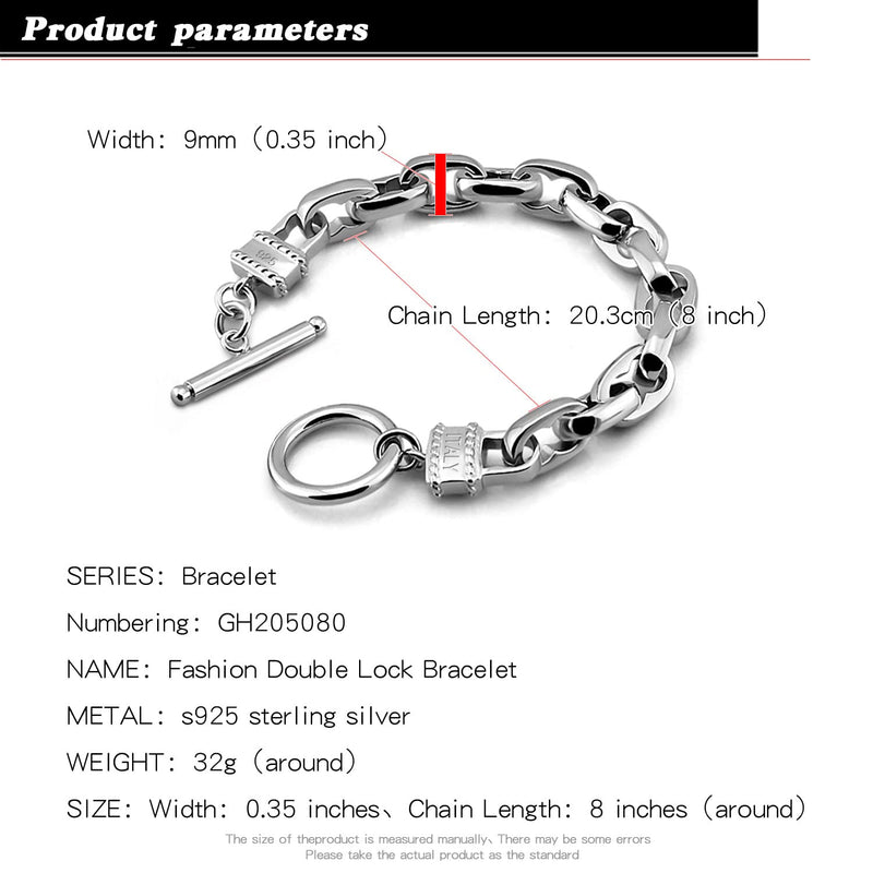 H&Beautimer Solid 925 Silver Bracelet Italian Handmade 0.35/0.4 Inch Box Chain Bracelet for Men's 7,7.5,8,8.5,9,9.5,10 Inch Hip Hop Style Jewelry Oval 8 inches - BeesActive Australia