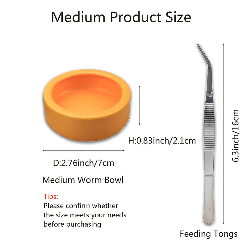 2 Pack Worm Dish Reptile Food Bowl Bearded Dragon Ceramic Bowl with Feeding Tongs (Yellow-Medium) - BeesActive Australia