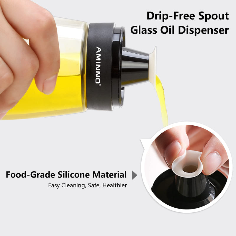 Aminno 5.5oz Oil and Vinegar Cruets 2 Pack, Glass Oil Dispenser Bottles for Cooking, Leakproof and Drip Free Spouts Clear - BeesActive Australia