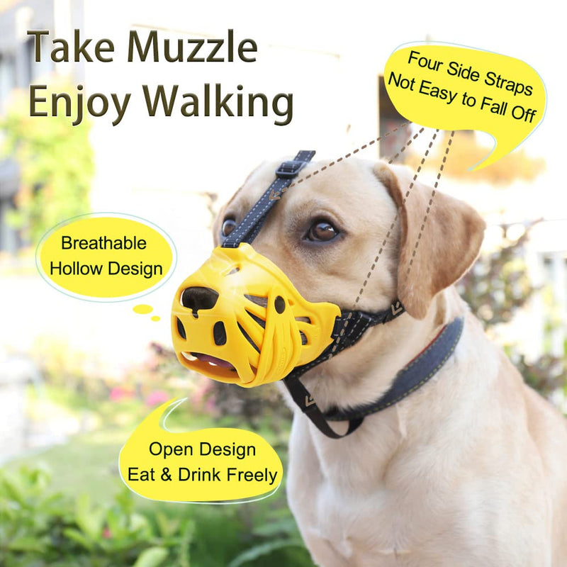 Petyouyou Basket Dog Muzzle for Large Dog to Stop Mouth Biting Baking Eating Rocks for Medium Sized Extra Small Puppy Cage Breed German Shepherd Frenchie Yellow #2 (Snout 5.7-7.0") - BeesActive Australia