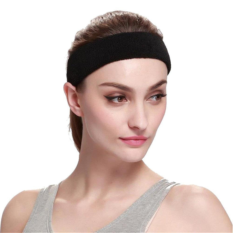 Amyzor Athletic Moisture Wicking Sweatband Headband Wristband for Men Women Sports Headband (Black) - BeesActive Australia