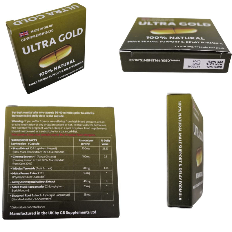 3 x Ultra Gold high strength capsules with Delay, 100% Herbal sexual support supplement for men! Stamina, Libido, Endurance support - BeesActive Australia