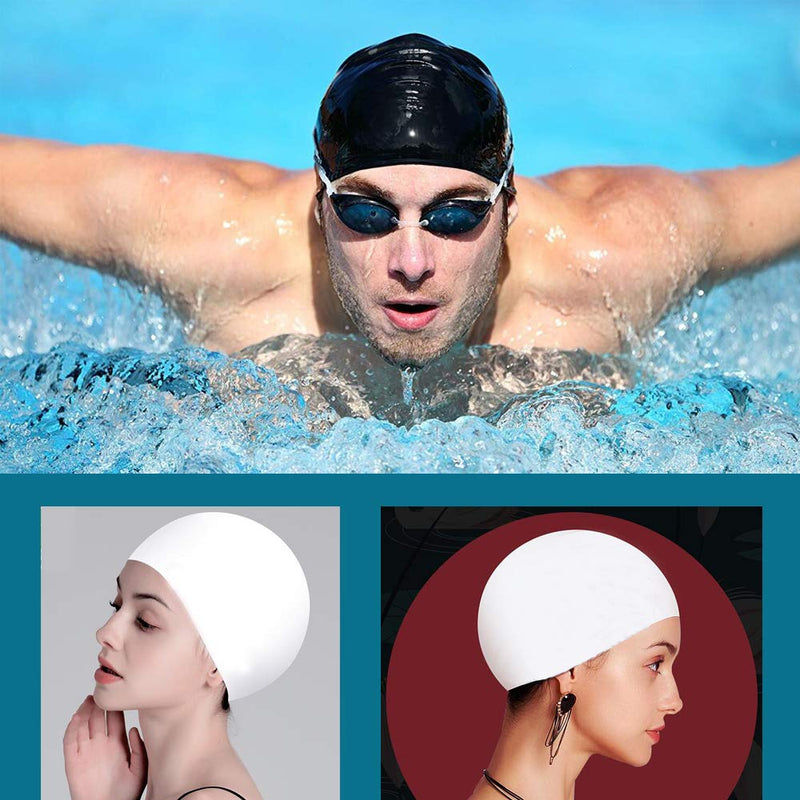 HuoLian Swim Cap Swimming Cap Silicone Swim Cap for Men Women Kids Boys Girls for Long Hair White/Black - BeesActive Australia