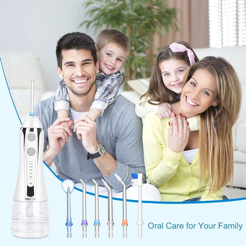H2ofloss Cordless Water Dental Flosser, Portable Oral Irrigator for Teeth, Braces, Rechargeable & IPX7 Waterproof Teeth Cleaner for Home Travel White - BeesActive Australia