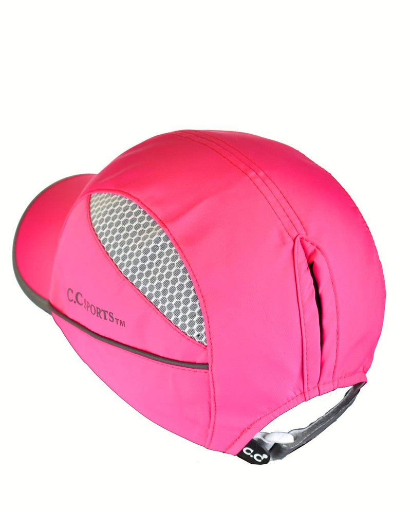 C.C Ponycap Messy High Bun Ponytail Water Resistant Adjustable Mesh Reflective Sporty Baseball Cap Hot Pink - BeesActive Australia