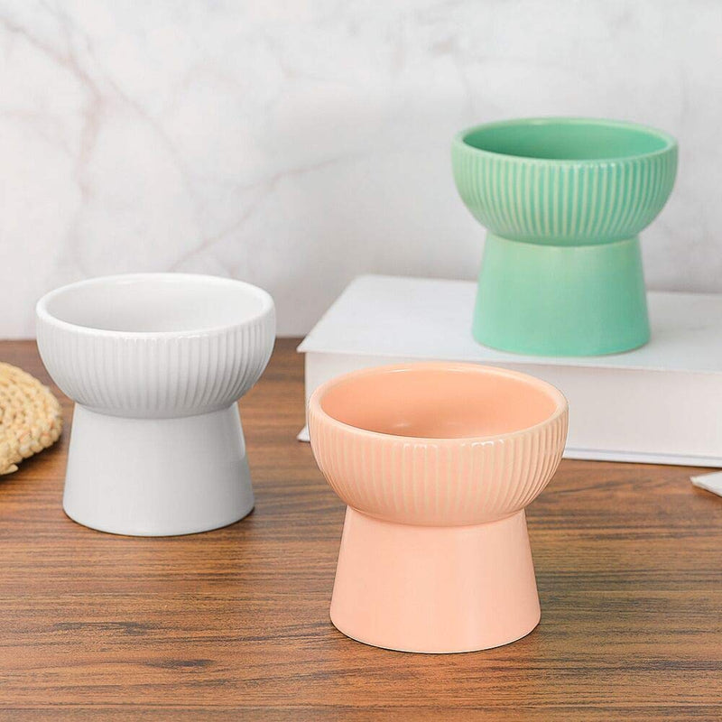 Ceramic Raised Cat Bowls, Elevated Food or Water Bowls, Stress Free, Backflow Prevention, Dishwasher and Microwave Safe, Lead & Cadmium Free style 1 White - BeesActive Australia