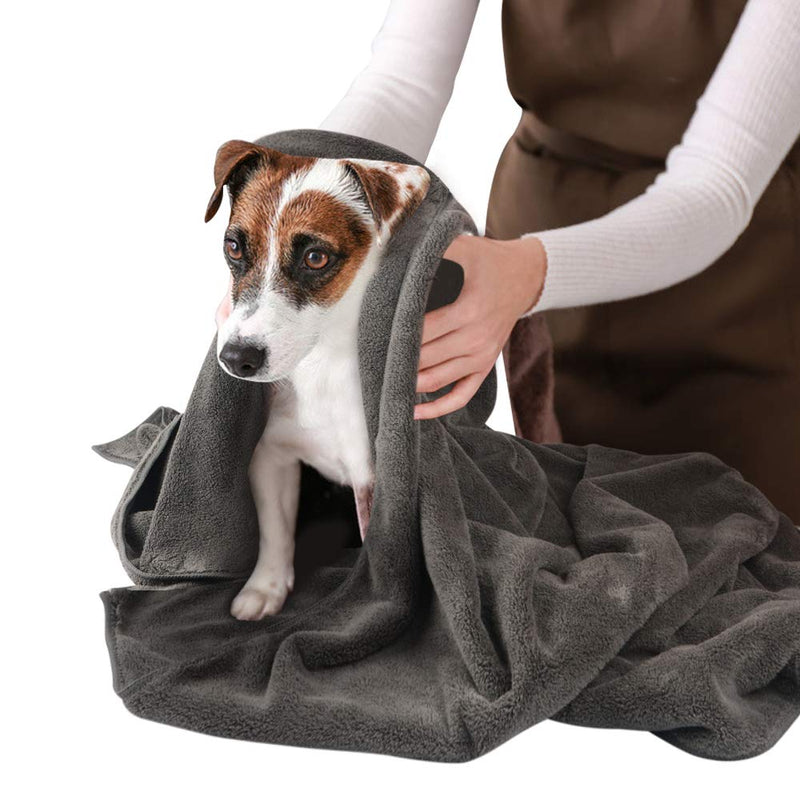 SUNLAND Microfiber Dog Towel Super Soft Pet Bath Towel Ultra Absorbent Dog Drying Towel with Embroidered Paw Print Dark Grey - BeesActive Australia