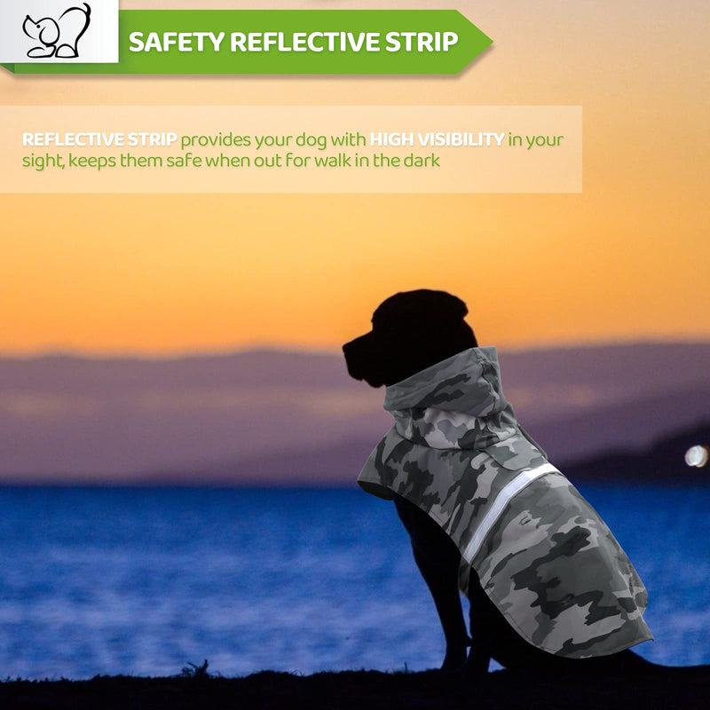 KOESON Dog Raincoat Waterproof Pet Rain Jacket, Reflective Adjustable Dog Rain Poncho Slicker with Leash Hole, Camouflage Lightweight Rainproof Hoodie Clothes for Medium Large Dogs Grey XX-Large Grey Camo - BeesActive Australia