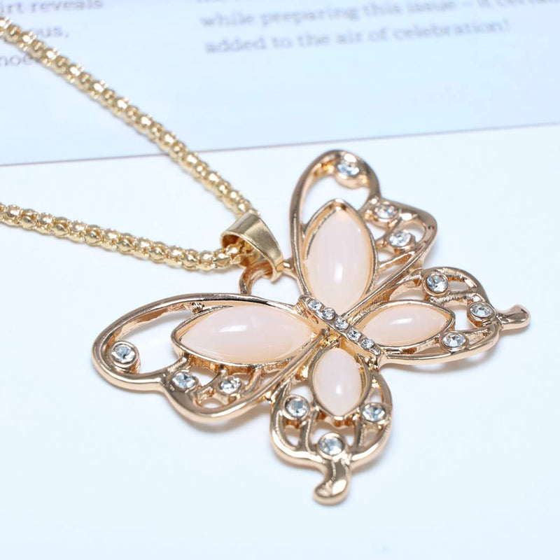 TseanYi Opal Butterfly Pendant Necklace Gold Large Butterfly Necklace Chain Insect Rhinestone Chain Necklace Jewelry for Women and Girls - BeesActive Australia