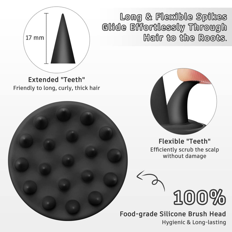 FREATECH Hair Scalp Massager Shampoo Brush, Shower Hair Brush with Long & Flexible Silicone Bristles for Scalp Scrub, Head Massage and Hair Growth, Dandruff Comb Scalp Scrubber Exfoliator, Black - BeesActive Australia