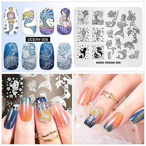 KADS Stamping Plates for Nail Art Ocean Mermaid Template Image Plate Stencil Nails Tool(OC006) OC006 - BeesActive Australia