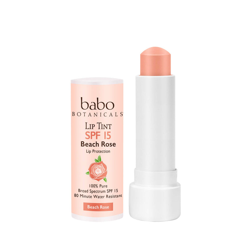 Babo Botanicals 70+% Organic Tinted Mineral Lip Conditioner SPF 15, Water-Resistant Lip Balm, Beach Rose - 0.15 oz. - BeesActive Australia