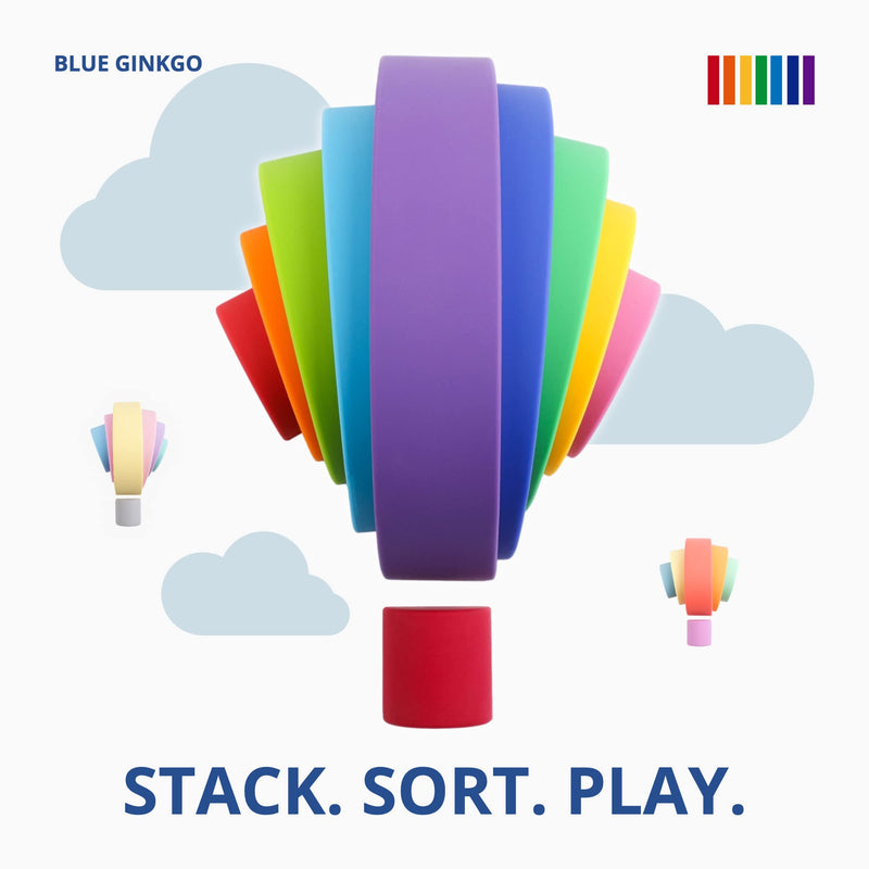 BLUE GINKGO Silicone Rainbow Stacker - Montessori Nesting Puzzle | Kids and Toddler | Stacking Sensory Toys - 10 Layers (Vibrant) 10 Layer - BeesActive Australia