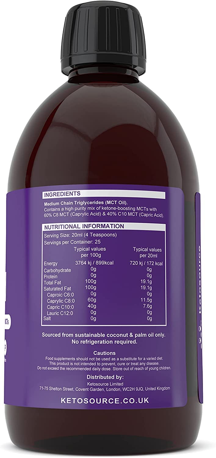 Ketosource® Pure MCT Oil | High Purity Source of Ketone-Boosting C8 & C10 MCTs | Supports Keto Nutrition & Fasting | Vegan Safe & Gluten Free | 500ml Bottle - BeesActive Australia
