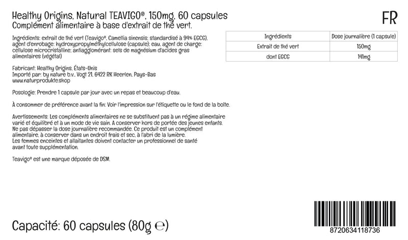 Healthy Origins, Natural Teavigo�, Green Tea Extract, 150mg, 60 Vegan Capsules, Lab-Tested, Soy Free, Gluten Free, Vegetarian, Non-GMO - BeesActive Australia