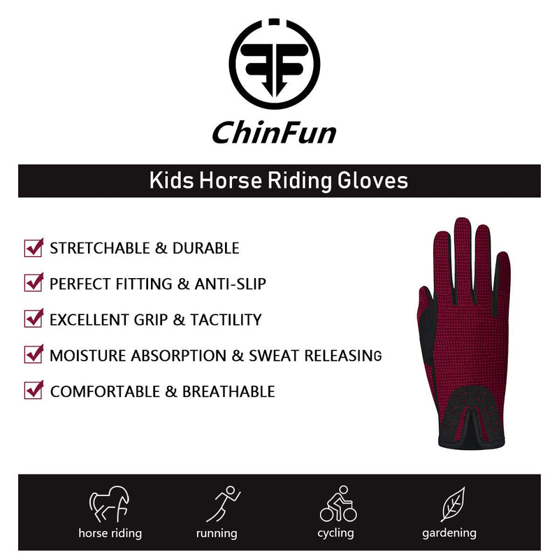 ChinFun Kid's Horse Riding Gloves Child Youth Stretchable Equestrian Mittens Boys & Girls Anti-Slip Gloves for Horseback Riding Cycling Running Outdoor Activities Red M (Age 8-10) - BeesActive Australia