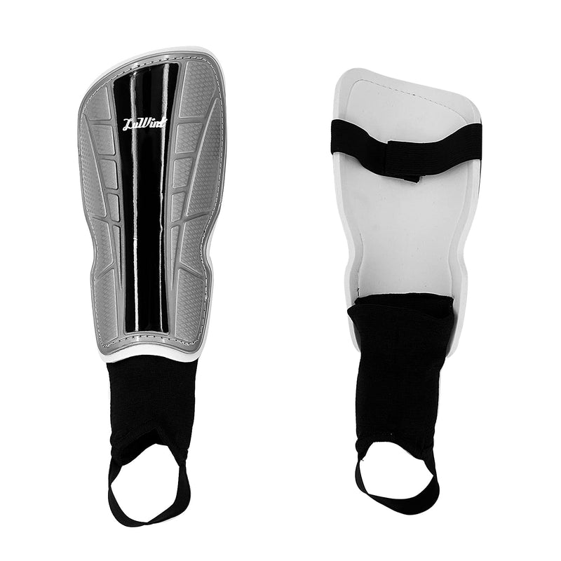 Luwint Kids Soccer Shin Guards with Ankle Protection, Comfortable Child Calf Pads Protective Gear Soccer Equipment for 13-18 Yrs Silver+Black Medium - BeesActive Australia