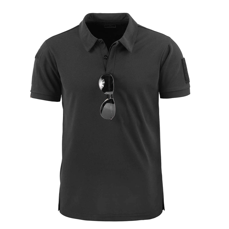 LAIWANG Men's Outdoor Performance Tactical Polo Shirts Short Sleeve Moisture Wicking Sports Golf Tennis T-Shirt Small Black - BeesActive Australia