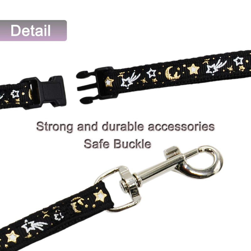 Cat Harness and Leash Set for Outdoor Walking Escape Proof Adjustable Soft Safety Strap with Golden Star and Moon Design Glow in The Dark Black L - BeesActive Australia