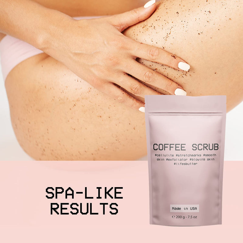 Life's Butter Exfoliating Natural Arabica Coffee Scrub effective against Cellulite, Stretch Marks, Scars, and Acne. Best skin exfoliation product with Organic Shea Butter and Organic Sweet Almond Oil - BeesActive Australia