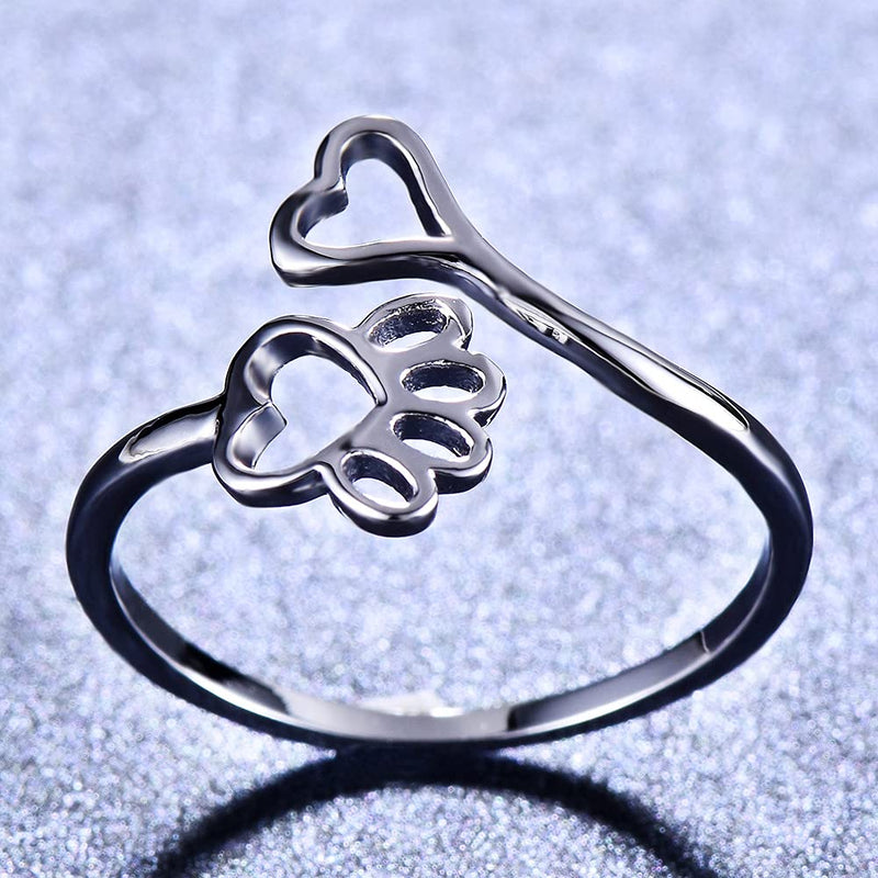 Dog Cat Paw Print Love Heart Ring Opening Adjustable Ring Pet Animal Claw Ring Jewelry for Women Men Gilrs Boys Paw Ring - BeesActive Australia