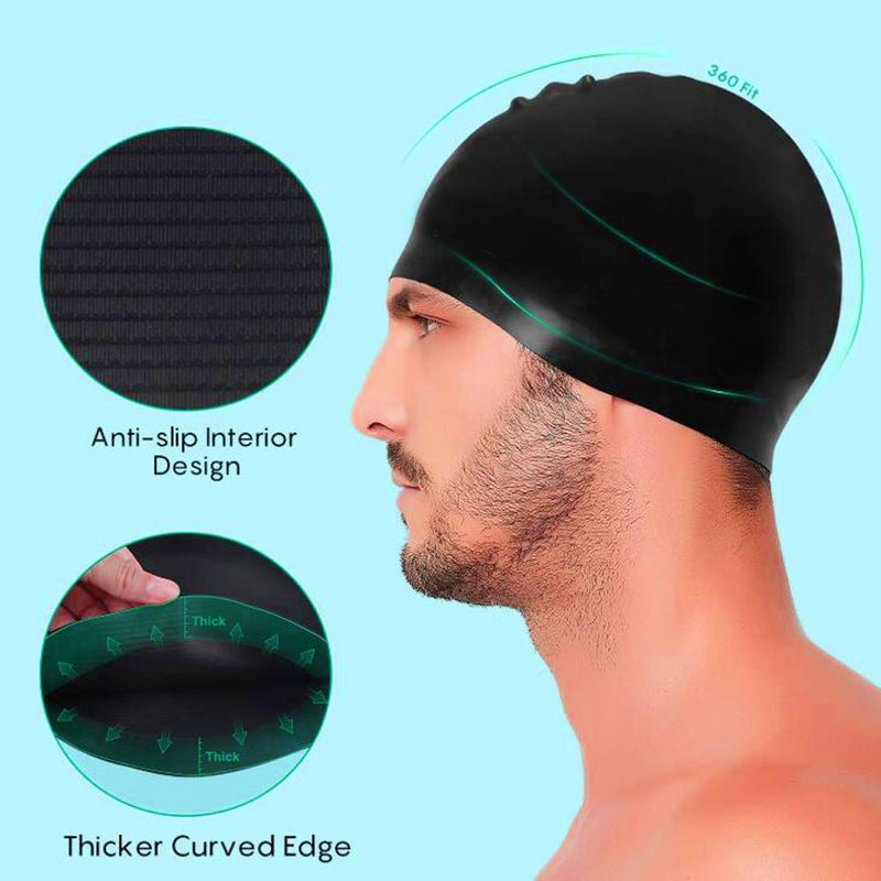 HuoLian Swim Cap Swimming Cap Silicone Swim Cap for Men Women Kids Boys Girls for Long Hair White/Black - BeesActive Australia