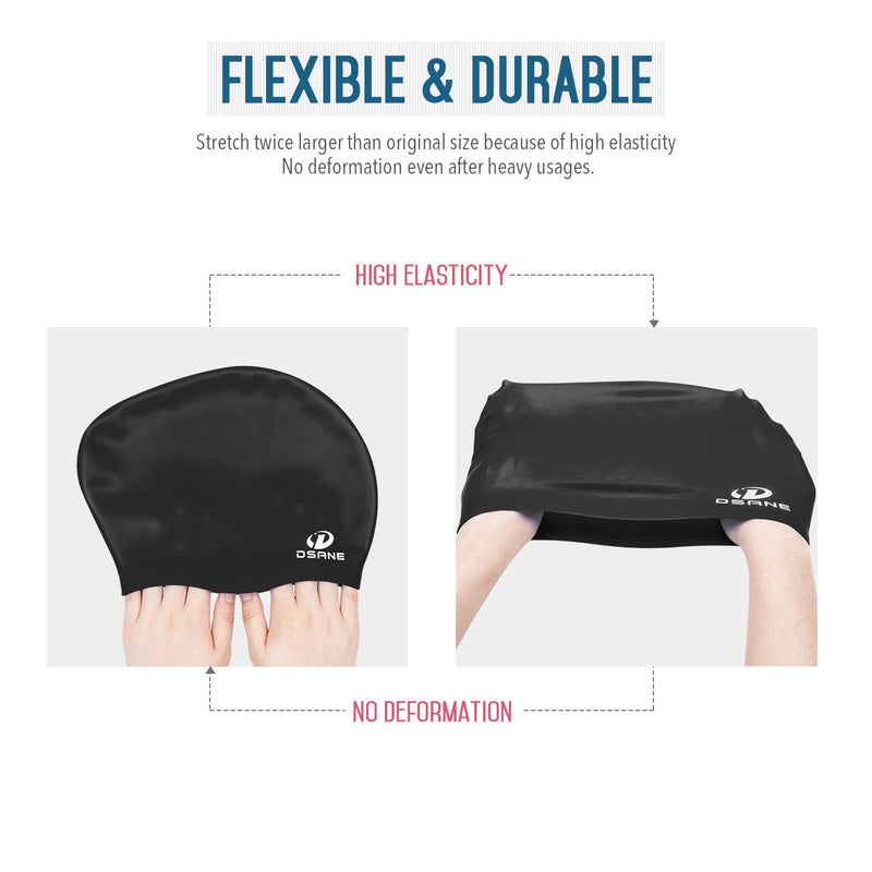 [AUSTRALIA] - Womens Silicone Swim Cap for Long Hair,3D Ergonomic Design Silicone Swimming Caps for Women Kids Men Adults Boys Girls with Ear Plug and Nose Clip black 