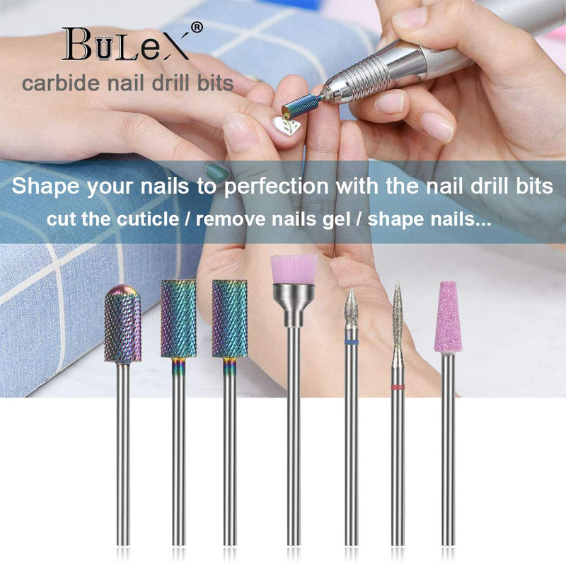 Bulex 7pcs Nail Drill Bits for Acrylic Nails, Professional Tungsten Carbide 3/32 Little Nail Drill Bit Set for Gel Nails Cuticles - BeesActive Australia