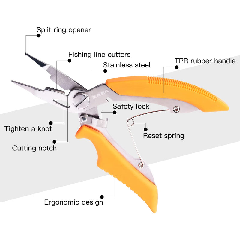 Kaba Fishing Pliers Saltwater, 5 inch Stainless Steel Split Ring Pliers, Portable Fish Control Pliers, Fishing Scissors Line Cutters Hook Removers Crimping Tool - BeesActive Australia