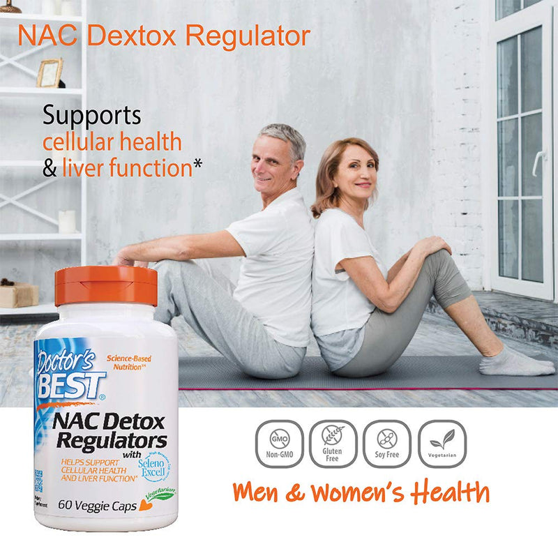 Doctor's Best NAC Detox Regulators with Seleno Excell, Non-GMO, Vegetarian, Gluten Free, Soy Free, 60 Veggie Caps Unflavored 60 Count (Pack of 1) - BeesActive Australia