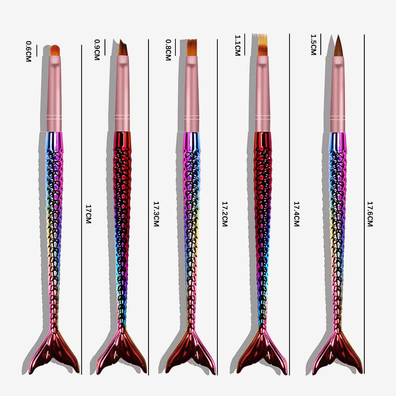 SILPECWEE 5Pcs Acrylic Nail Art Brush Set Mermaid Handle Nail Flower Painting Pen Nail Gradient Brushes UV Gel Builder Manicure DIY Tools NO1 - BeesActive Australia