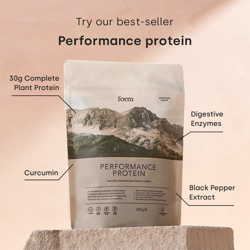 Form Performance Protein - Vegan Protein Powder - Complete Amino Acid Profile with BCAAs and Digestive Enzymes. Perfect Post Workout. Tastes Great with Just Water! (Chocolate Peanut) Chocolate Peanut 520 g (Pack of 1) - BeesActive Australia