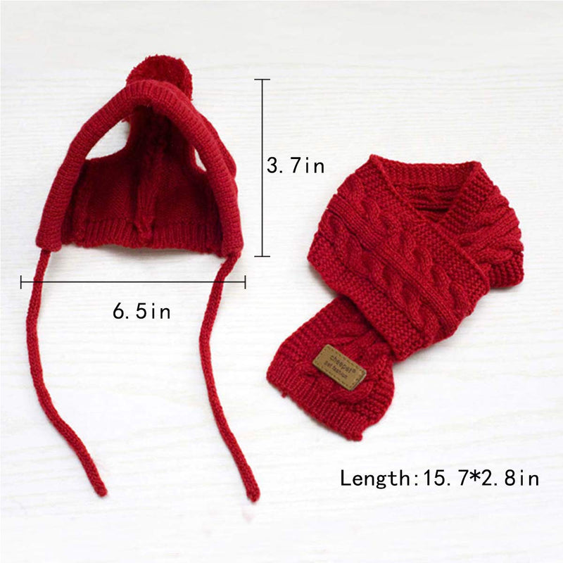 Goclothod Pet Dog Knitted Scarf and Hat Set Winter Neck Ear Warmer Red - BeesActive Australia