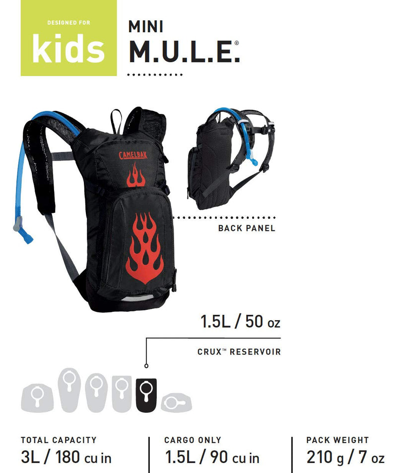 CamelBak Mini M.U.L.E. Kids Hydration Backpack, 50 oz Baton Rouge/Flames - BeesActive Australia