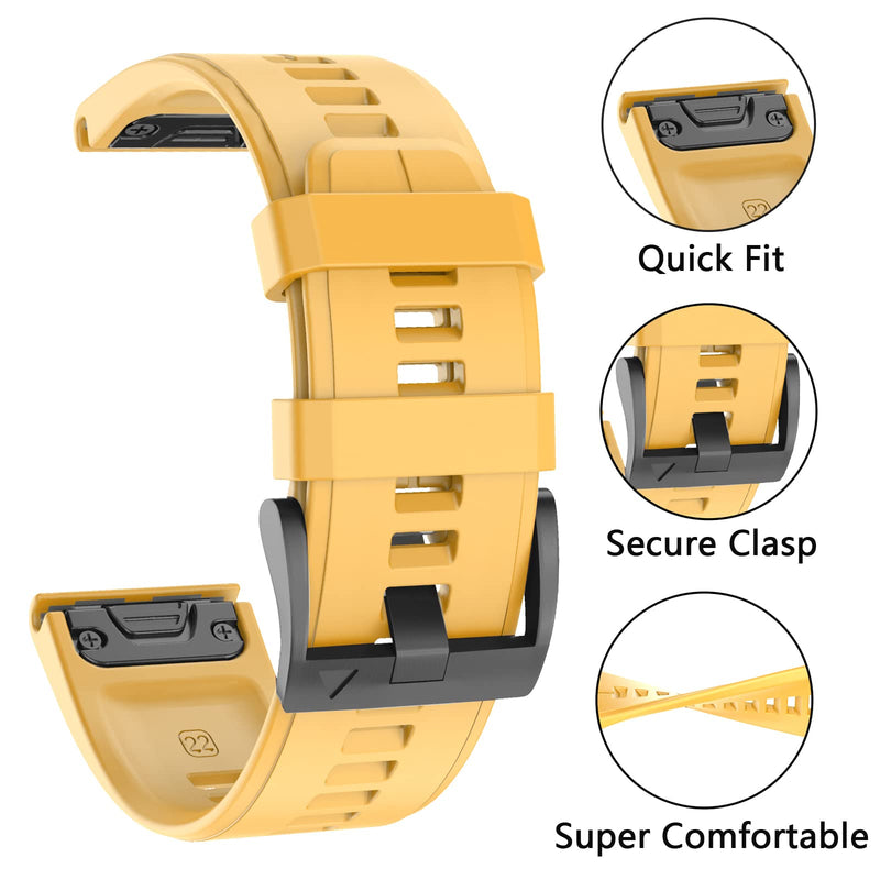 MYSNBKN Compatible Garmin Fenix 6 Band, 22mm Easy-to-Wear Soft Silicone Strap for Garmin Fenix 5/Fenix 5 Plus/Fenix 6 Pro/Garmin Forerunner 935/Forerunner 945/Garmin Approach S60/Garmin Quatix 5 Smartwatch yellow - BeesActive Australia