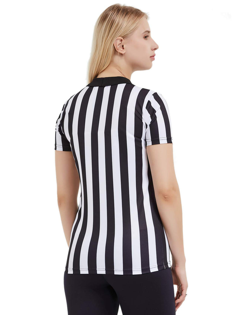 FitsT4 Women's Black & White Stripe Referee Shirt,Zipper Referee Jersey Short Sleeve Ref Tee Shirt for Refs, Waitresses & Costume X-Small - BeesActive Australia