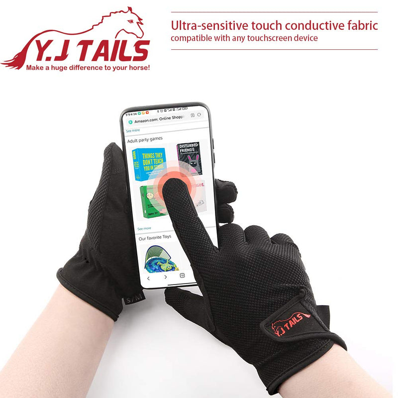 Y.J TAILS Womens Horse Riding Gloves Equestrian Horseback Gloves Women Ladies Girls for Riding Outdoor Sports Black Large/XLarge Touchscreen - BeesActive Australia