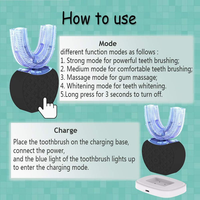 Ultrasonic Automatic Toothbrush,Ultrasonic Electric Toothbrush and Teeth whitening kit 360 Soinc Toothbrush, Wireless Charging Toothbrush Washable Travel Home Dual-use (Black) Black - BeesActive Australia