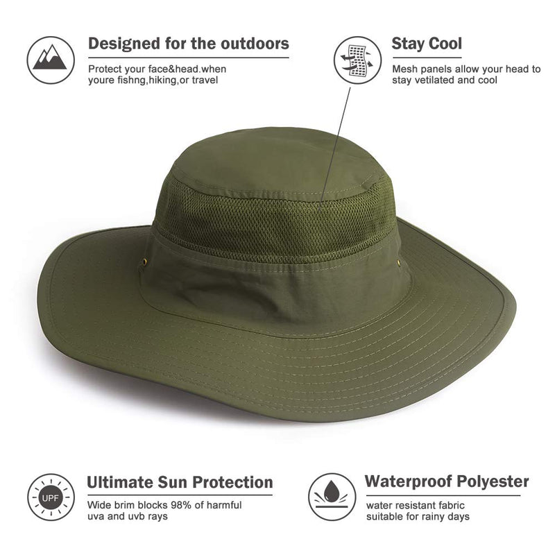 [AUSTRALIA] - Fishing Hat Sun Hat UV Protection Wide Brim Cap for Men Women Boonie for Safari Beach Golf Army Green 2 Pack 